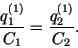 \begin{displaymath}
\frac{q_1^{(1)}}{C_1} = \frac{q_2^{(1)}}{C_2}.
\end{displaymath}