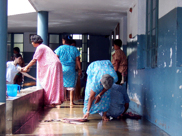 cleaning the floors