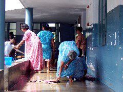 cleaning the floors