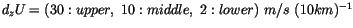 $d_z U=(30:upper,  10:middle,  2:lower)  m/s  (10 km)^{-1}$